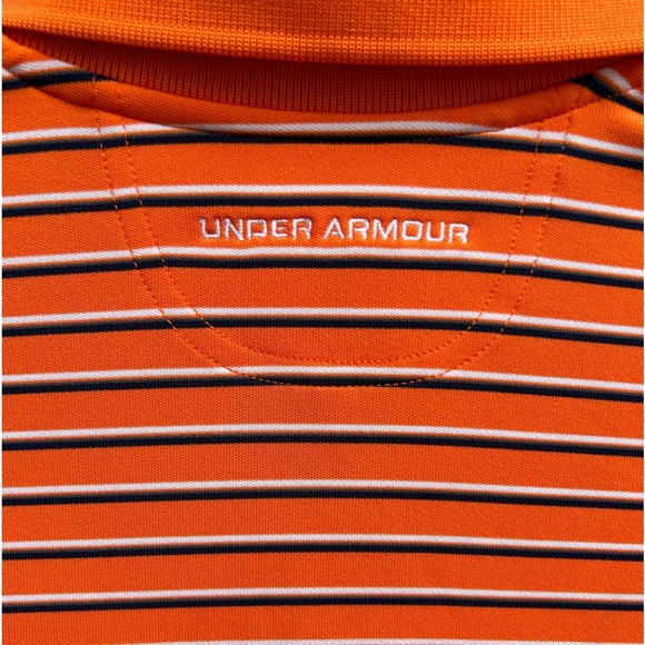 Under Armour Heatgear Loose Fit Short Sleeve Orange Striped Small Polo Shirt - Picture 5 of 6